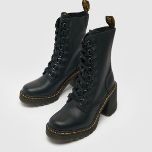 Dr. Martens Chesney Heeled Black Leather Combat Booties sz 8